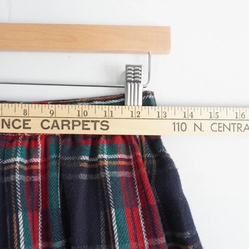 Vtg Koret Plaid‎ Midi Skirt Navy Red Green Wool Blend Pleated A-Line XS Academia